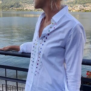 EMMA ITALIAN MICIA DOTS BATISTA BUTTON UP LIGHTWEIGHT COTTON SHIRT SIZE SMALL